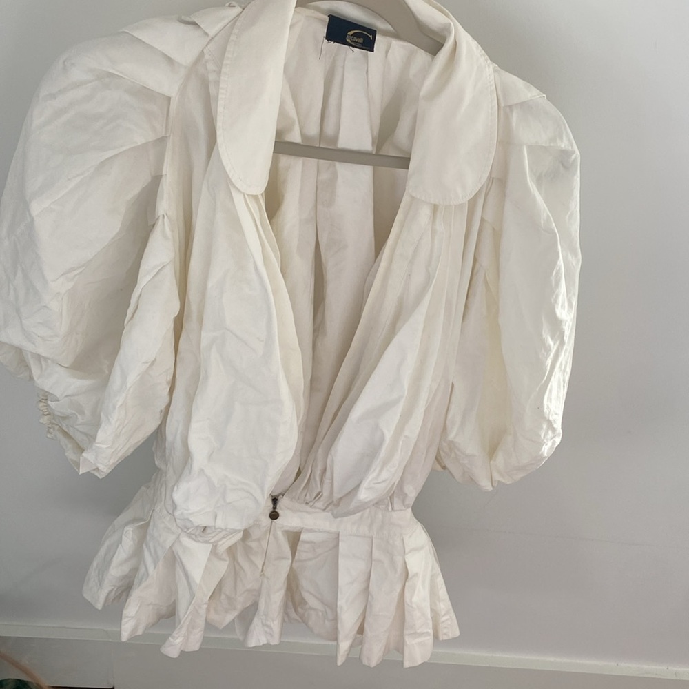 Vintage just cavalli romper white zipper low open front puff sleeve xs